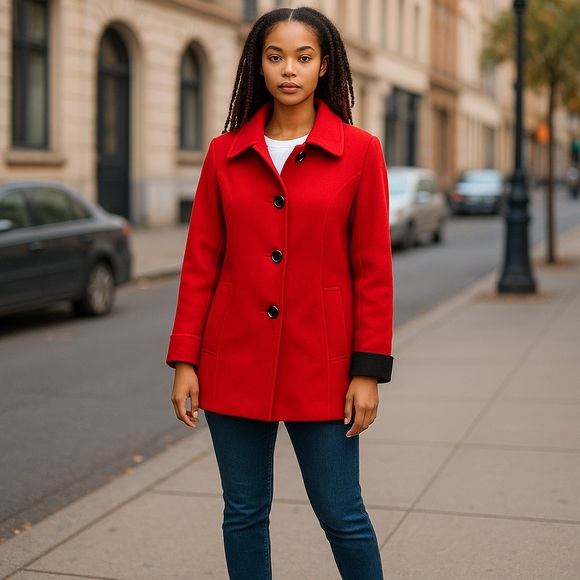 PRESTON & YORK RED WOOL PEA COAT - Picture 15 of 15
